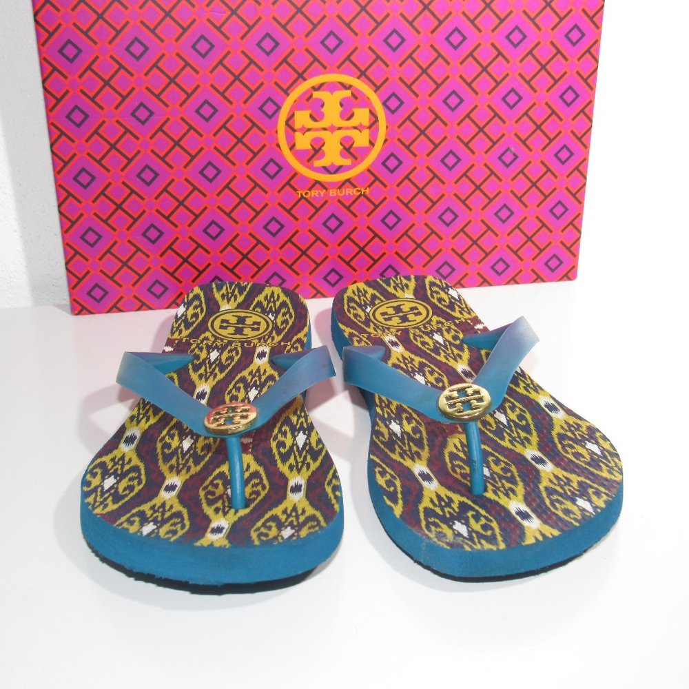 TORY BURCH Mellow Yellow / Green Flip Flops Size 7